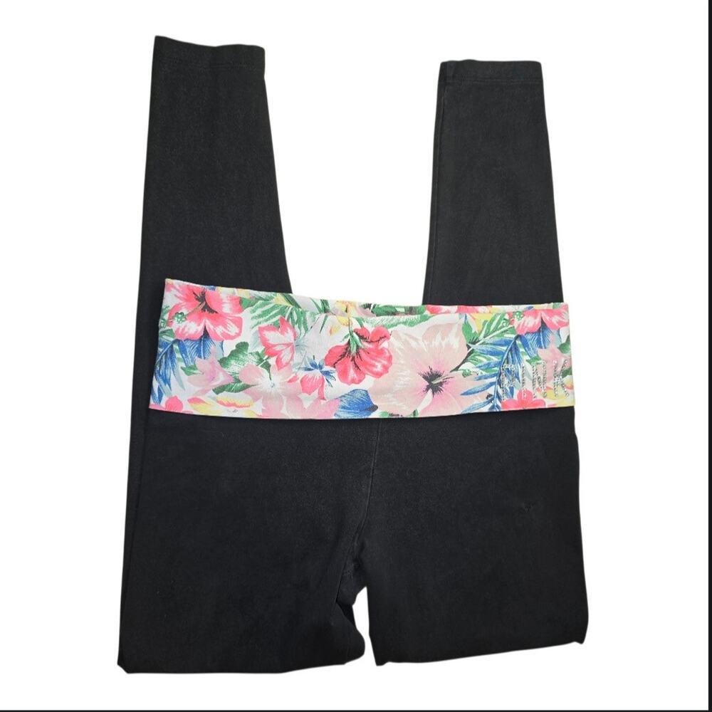 Victorias Secret Pink Y2k Fold Over Yoga Pants Black Size M